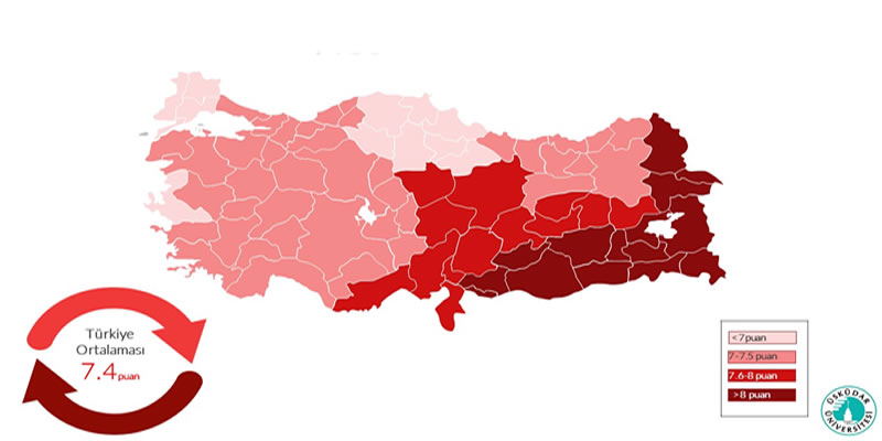Trkiyenin fke haritas akland.Trakya ve Orta Karadenizin puan en dk blge.